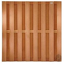 Elephant rechte schutting Bangkirai hardhout 39x1800x1800mm 15 planks V-groeven RVS geschr.