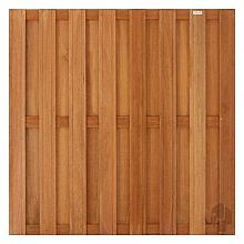 Elephant schutting Keruing hardhout 39x1800x1800mm 15 planks / V-groeven / RVS geschr.